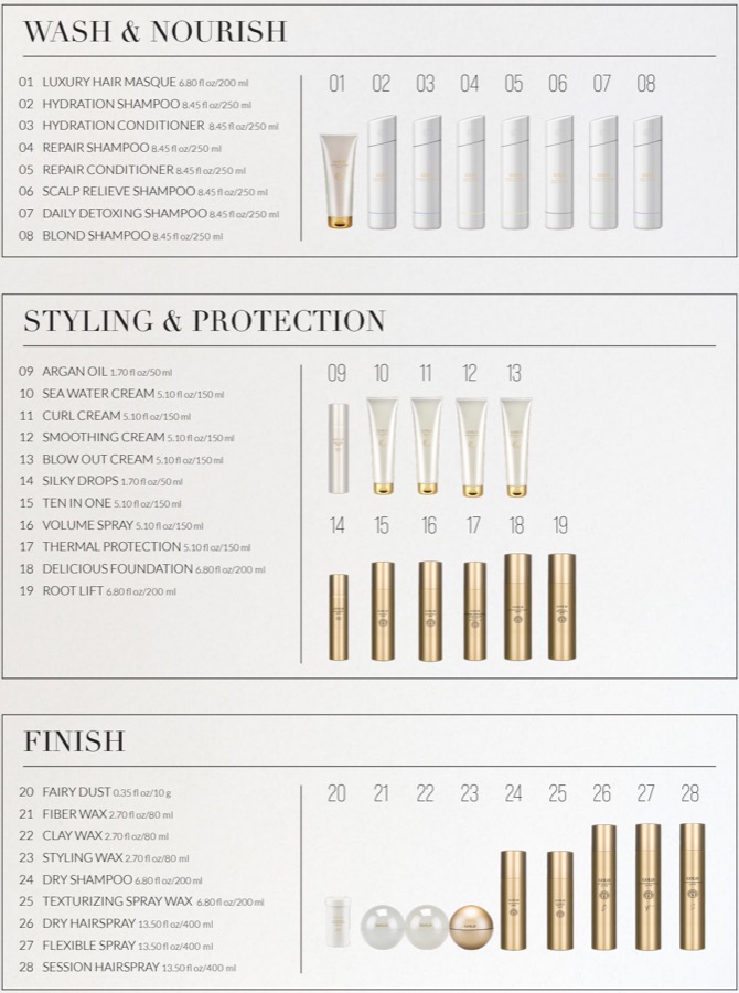 Gold Professional product range: Wash and Nourish, Styling and Protection, and Finish collections